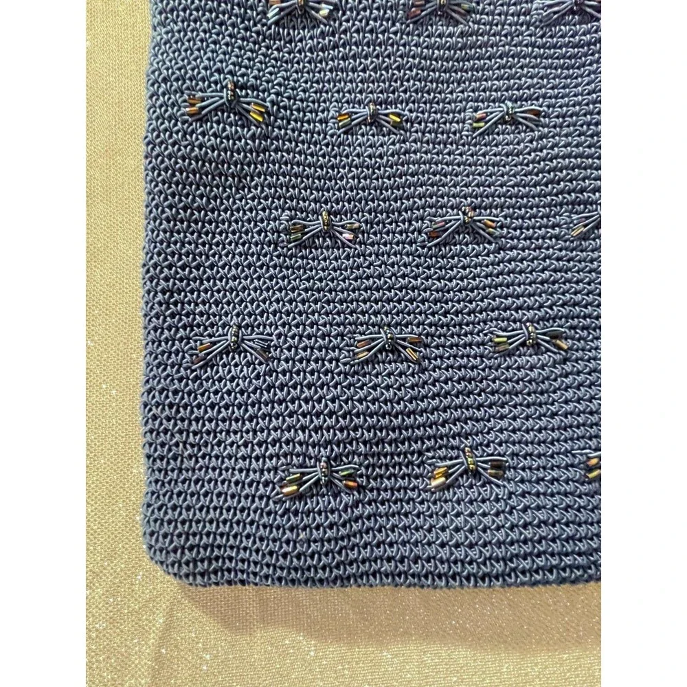 Vintage 90s Dark Blue Purse 1990s Retro Beaded Dragonflies Whimsigoth Fairy Bag